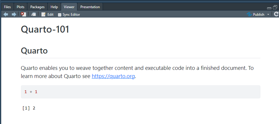 Screenshot of the RStudio IDE viewer window after generating HTML.