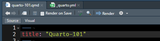 Screenshot for RStudio IDE source menu bar in a .qmd document to show new render button.